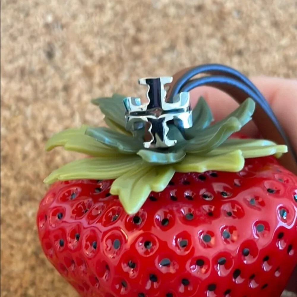 Red Strawberry bag charm with Silver Accent